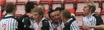 Steven McDougall is congratulated for his first Dunfermline goal Steven McDougall is congratulated for his first Dunfermline goal