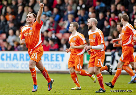 Dunfermlin?e Athletic v Forfar Athletic Irn Bru First Division Play Off East End Park 11 May 2013 Iain Campbell celebrates his goal (c) Craig Brown Dunfermlin?e Athletic v Forfar Athletic Irn Bru First Division Play Off East End Park 11 May 2013 Iain Campbell celebrates his goal (c) Craig Brown