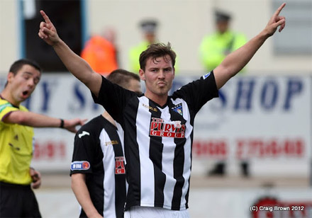 Andy Barrowman celebrates goal at Forfar