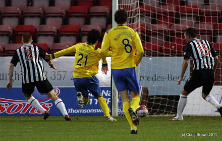 Francisco Sandaza slides in goal number two Francisco Sandaza slides in goal number two