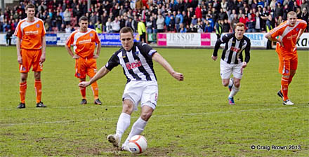 Dunfermlin?e Athletic v Forfar Athletic Irn Bru First Division Play Off East End Park 11 May 2013 Stephe?n Husband misses from the spot (c) Craig Brown Dunfermlin?e Athletic v Forfar Athletic Irn Bru First Division Play Off East End Park 11 May 2013 Stephe?n Husband misses from the spot (c) Craig Brown