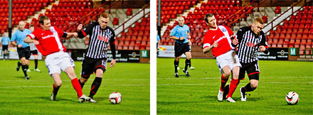 Ryan Thomson earns himself a yellow card
