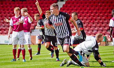 Callum Morris celebrates scoring v Arbroath Callum Morris celebrates scoring v Arbroath