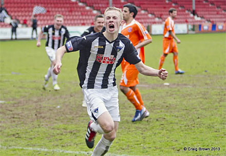 Dunfermlin?e Athletic v Forfar Athletic Irn Bru First Division Play Off East End Park 11 May 2013 Ross Millen celebrates his goal (c) Craig Brown Dunfermlin?e Athletic v Forfar Athletic Irn Bru First Division Play Off East End Park 11 May 2013 Ross Millen celebrates his goal (c) Craig Brown