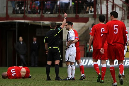 Gary Mason is red carded Gary Mason is red carded