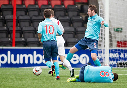 Callum Morris trips Caolan McAleer Callum Morris trips Caolan McAleer