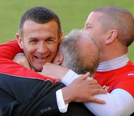 Jim McIntyre celebrates with Gerry McCabe and Kenny Murray Jim McIntyre celebrates with Gerry McCabe and Kenny Murray