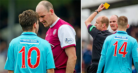 Yellow cards after the final whistle for Kevin Nicholl and Josh Falkingham Yellow cards after the final whistle for Kevin Nicholl and Josh Falkingham