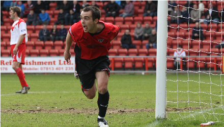 Nick Phinn celebrates scoring v Airdrie Nick Phinn celebrates scoring v Airdrie