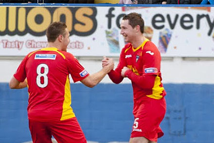 Callum Morris celebrates with Stephen Husband