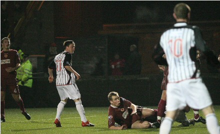 Joe Cardle scores against Stenhousemuir Joe Cardle scores against Stenhousemuir