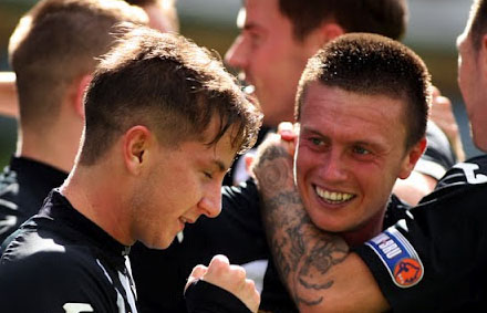 Josh Falkingham celebrates scoring the second goal Josh Falkingham celebrates scoring the second goal