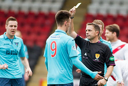 Crawford Allan shows Lawrence Shankland a yellow card Crawford Allan shows Lawrence Shankland a yellow card