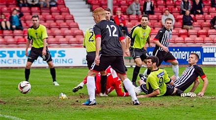 Luke Johnston scores Dunfermline's second Luke Johnston scores Dunfermline's second