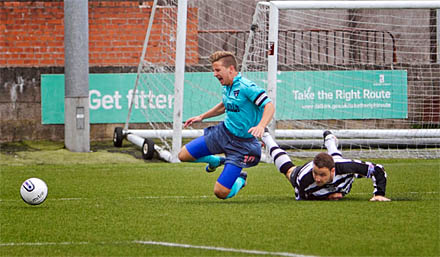 Josh Falkingham is taken down for a tenth minute penalty Josh Falkingham is taken down for a tenth minute penalty