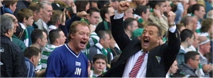 Jimmy Nicholl and Jimmy Calderwood celebrate a Pars win at Celtic Park Jimmy Nicholl and Jimmy Calderwood celebrate a Pars win at Celtic Park