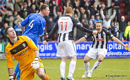 Dunfermlin?e Athletic v Airdrie Irn Bru First Division East End Park 04 May 2013; Ryan Thomson celebrates is goal with Stephen Husband (c) Craig Brown Dunfermlin?e Athletic v Airdrie Irn Bru First Division East End Park 04 May 2013; Ryan Thomson celebrates is goal with Stephen Husband (c) Craig Brown