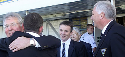 Frank McConnell and John Yorkston congratulate Jim McIntyre Frank McConnell and John Yorkston congratulate Jim McIntyre