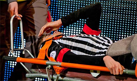 Ryan Williamson is stretchered off