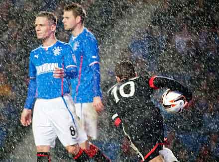 Josh Falkingham scores at Ibrox Josh Falkingham scores at Ibrox
