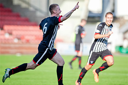 Andy Geggan celebrates his fifth goal of the season Andy Geggan celebrates his fifth goal of the season