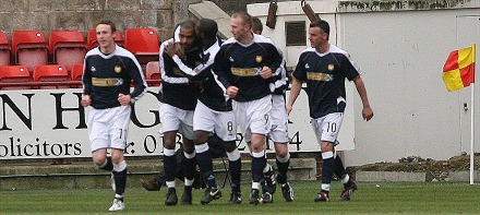 Freddie Daquin is congratulated for his goal Freddie Daquin is congratulated for his goal